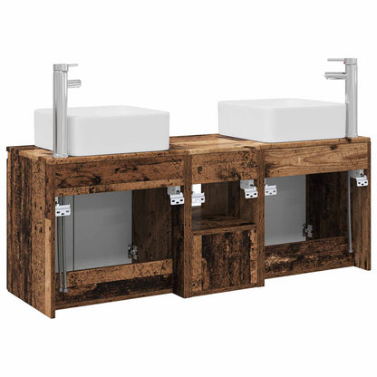 Badkamerkastenset 3 st Oud hout 53 x 35 x 63 cm Bewerkt hout