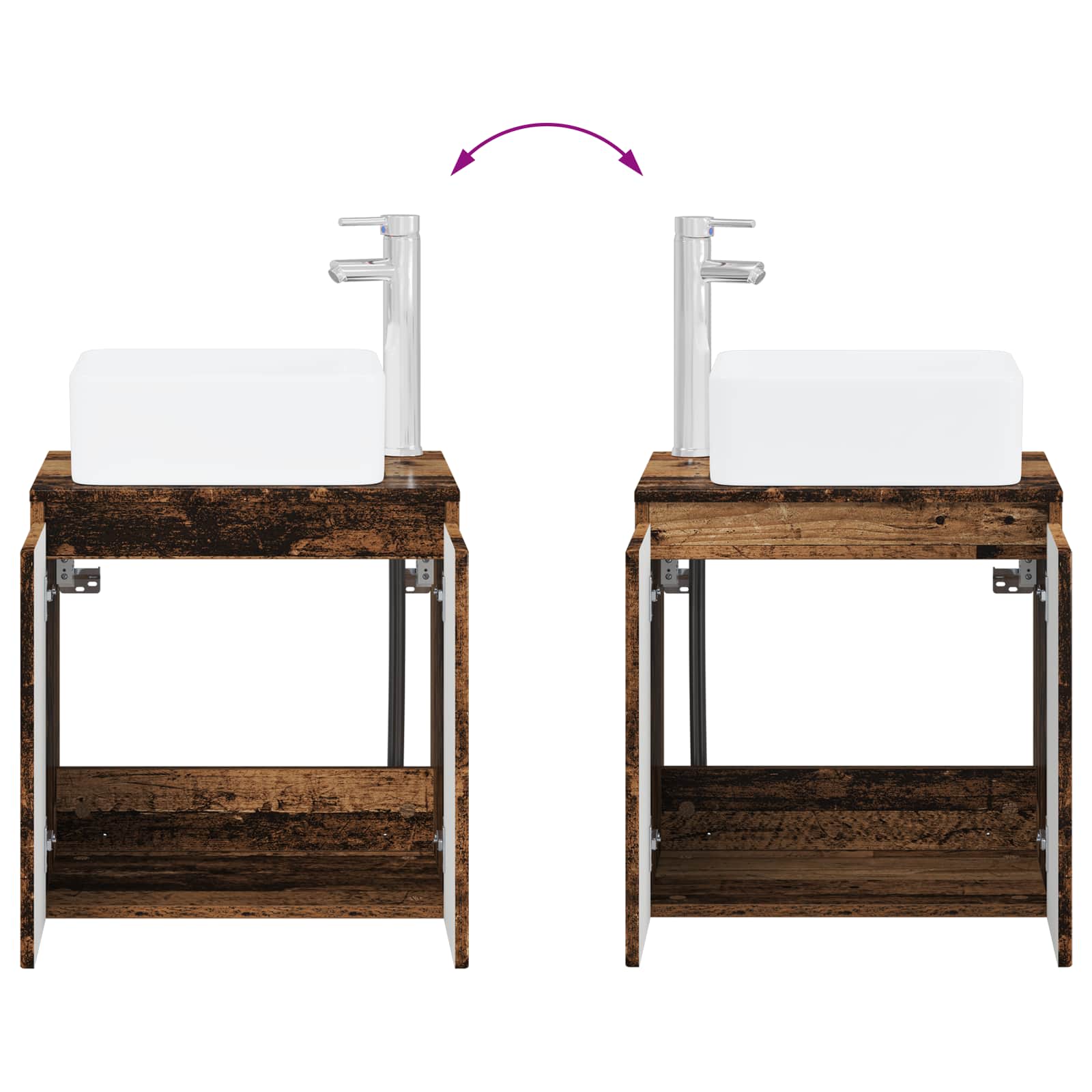 Badkamerkastenset 3 st Oud hout 53 x 35 x 63 cm Bewerkt hout