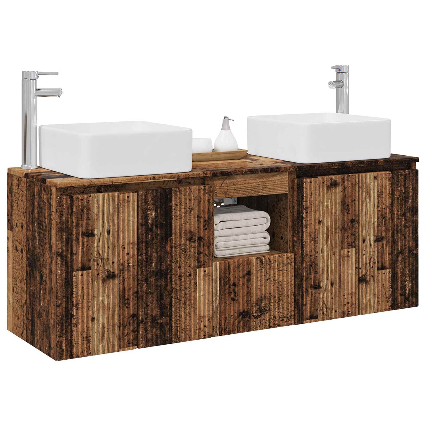 Badkamerkastenset 3 st Oud hout 53 x 35 x 63 cm Bewerkt hout