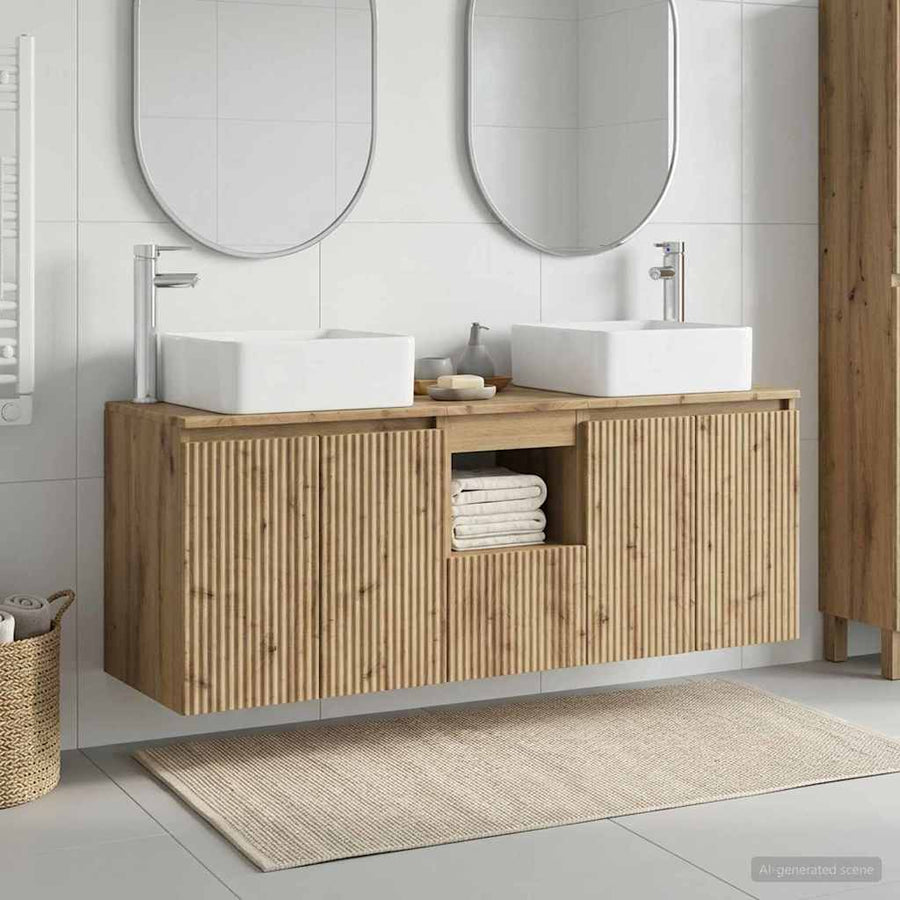 Badkamerkastenset 3 st Artisanaal eiken 53 x 35 x 63 cm