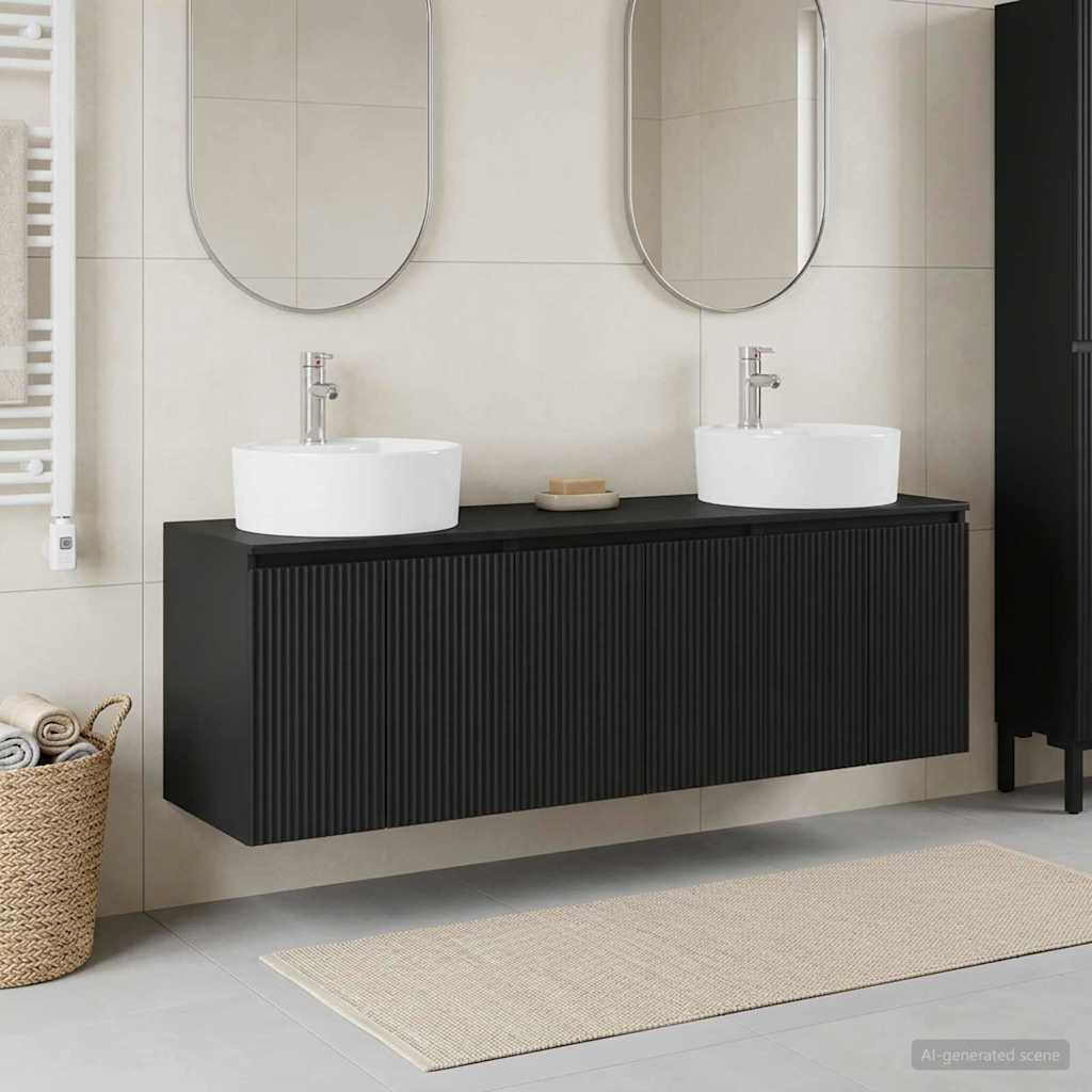 Badkamerkastenset 3 st Zwart 49,5 x 44,5 x 65 cm Bewerkt hout