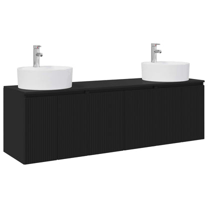 Badkamerkastenset 3 st Zwart 49,5 x 44,5 x 65 cm Bewerkt hout