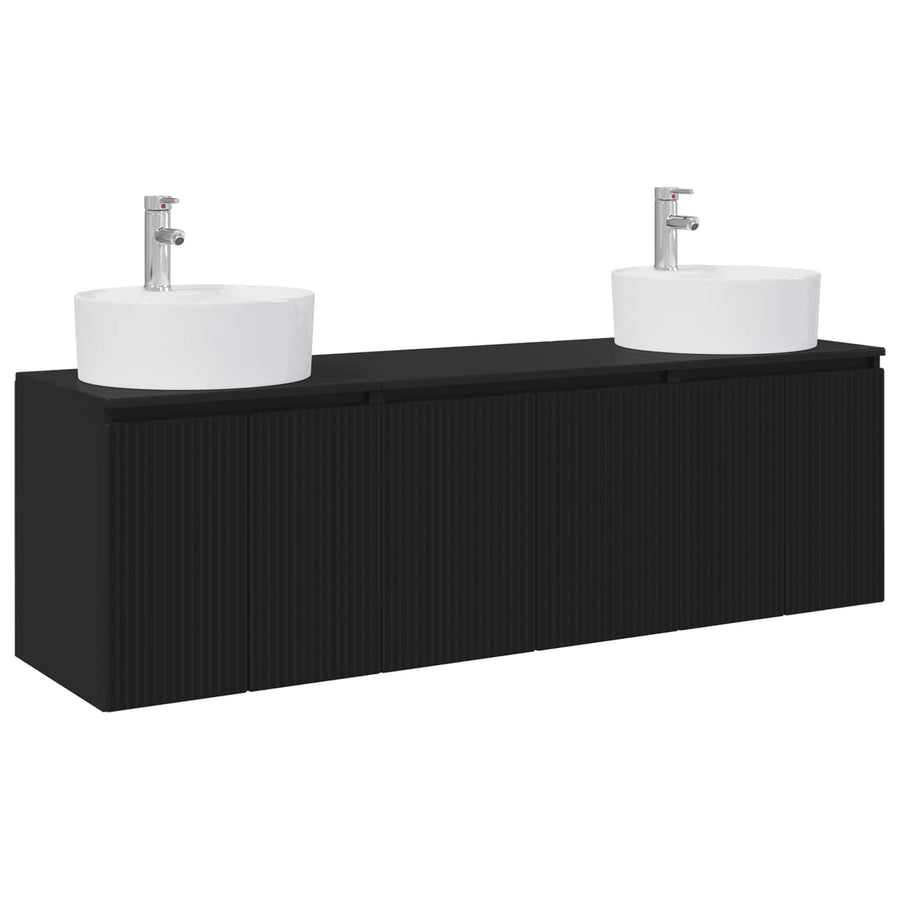 Badkamerkastenset 3 st Zwart 49,5 x 44,5 x 65 cm Bewerkt hout