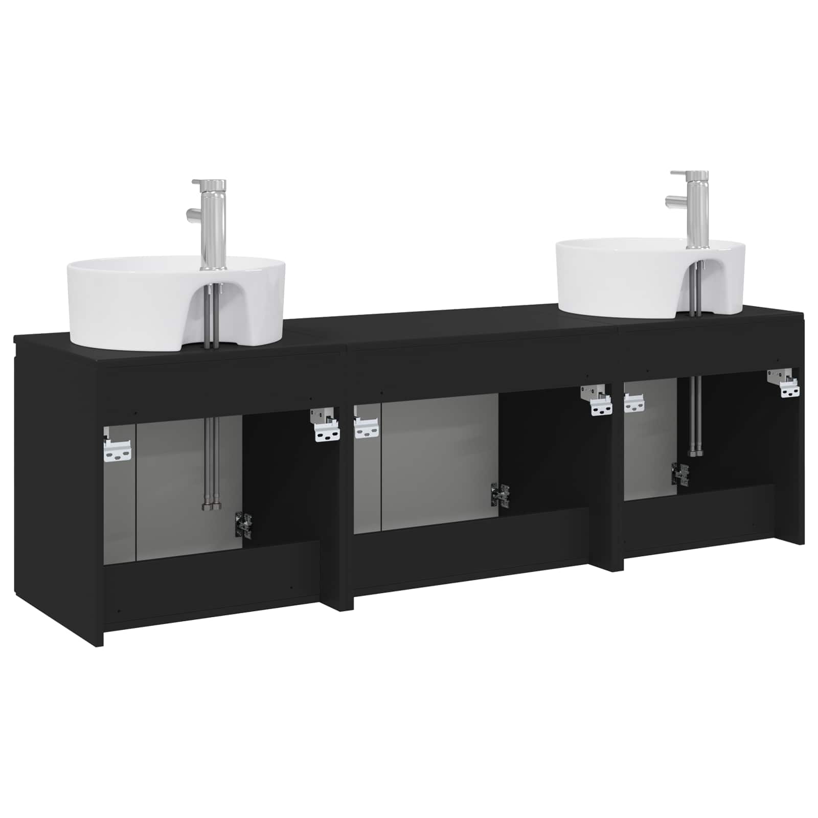 Badkamerkastenset 3 st Zwart 49,5 x 44,5 x 65 cm Bewerkt hout