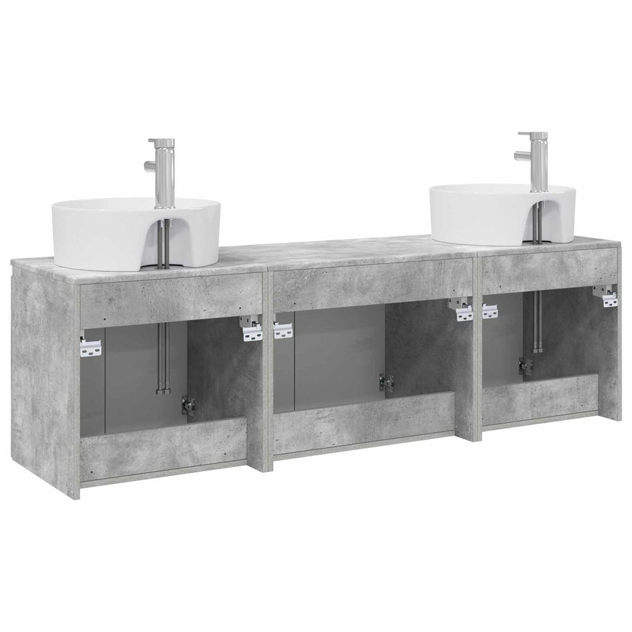 Badkamerkastenset 3 st Betongrijs 49,5 x 44,5 x 65 cm