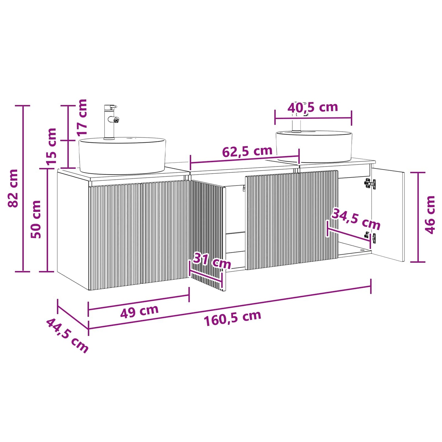 Badkamerkastenset 3 st Grijs Sonoma 49,5 x 44,5 x 65 cm