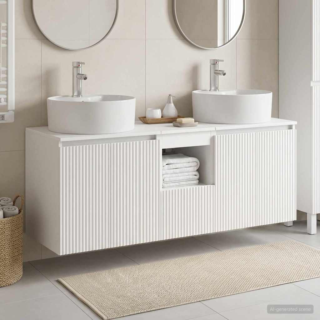 Badkamerkastenset 3 st Wit 49,5 x 44,5 x 65 cm Bewerkt hout