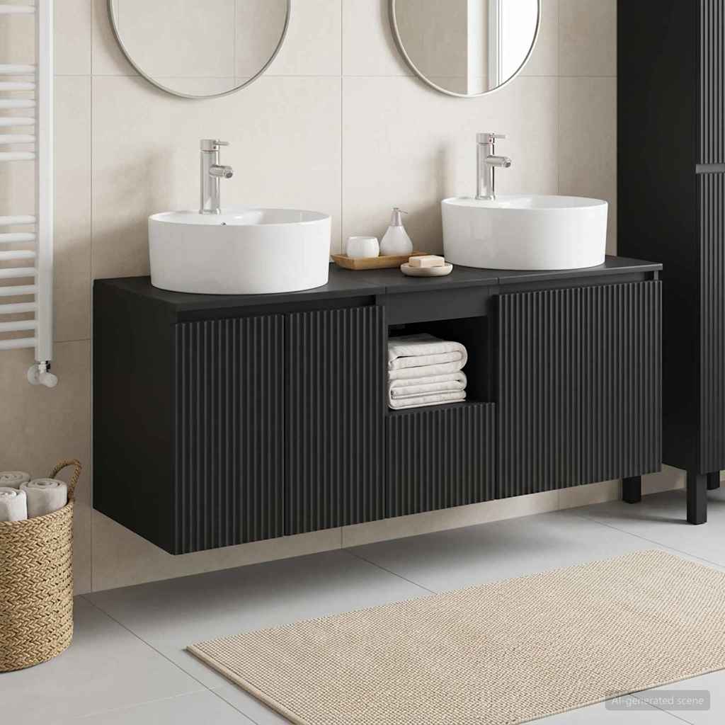 Badkamerkastenset 3 st Zwart 49,5 x 44,5 x 65 cm Bewerkt hout