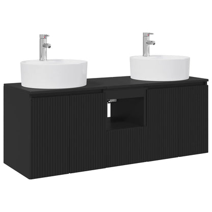Badkamerkastenset 3 st Zwart 49,5 x 44,5 x 65 cm Bewerkt hout