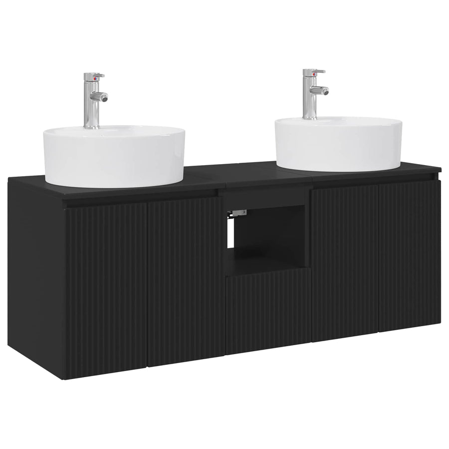Badkamerkastenset 3 st Zwart 49,5 x 44,5 x 65 cm Bewerkt hout