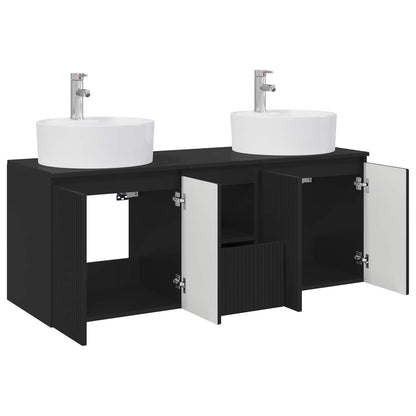 Badkamerkastenset 3 st Zwart 49,5 x 44,5 x 65 cm Bewerkt hout