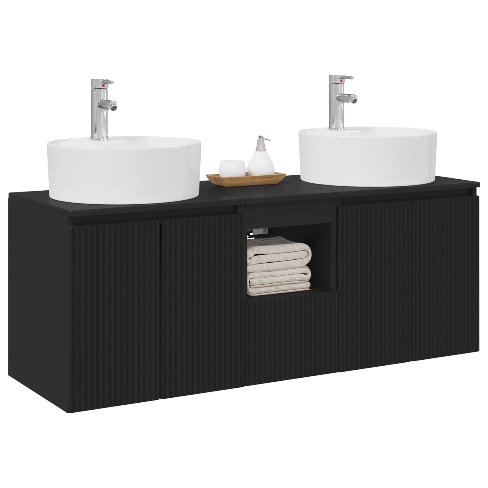 Badkamerkastenset 3 st Zwart 49,5 x 44,5 x 65 cm Bewerkt hout