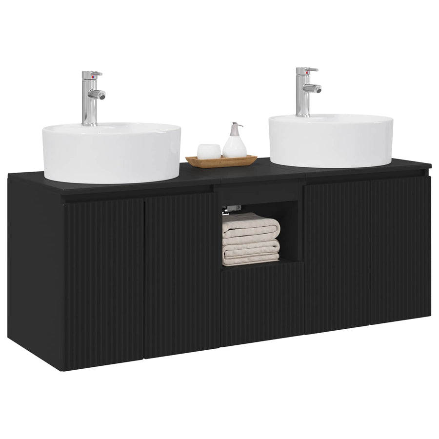 Badkamerkastenset 3 st Zwart 49,5 x 44,5 x 65 cm Bewerkt hout