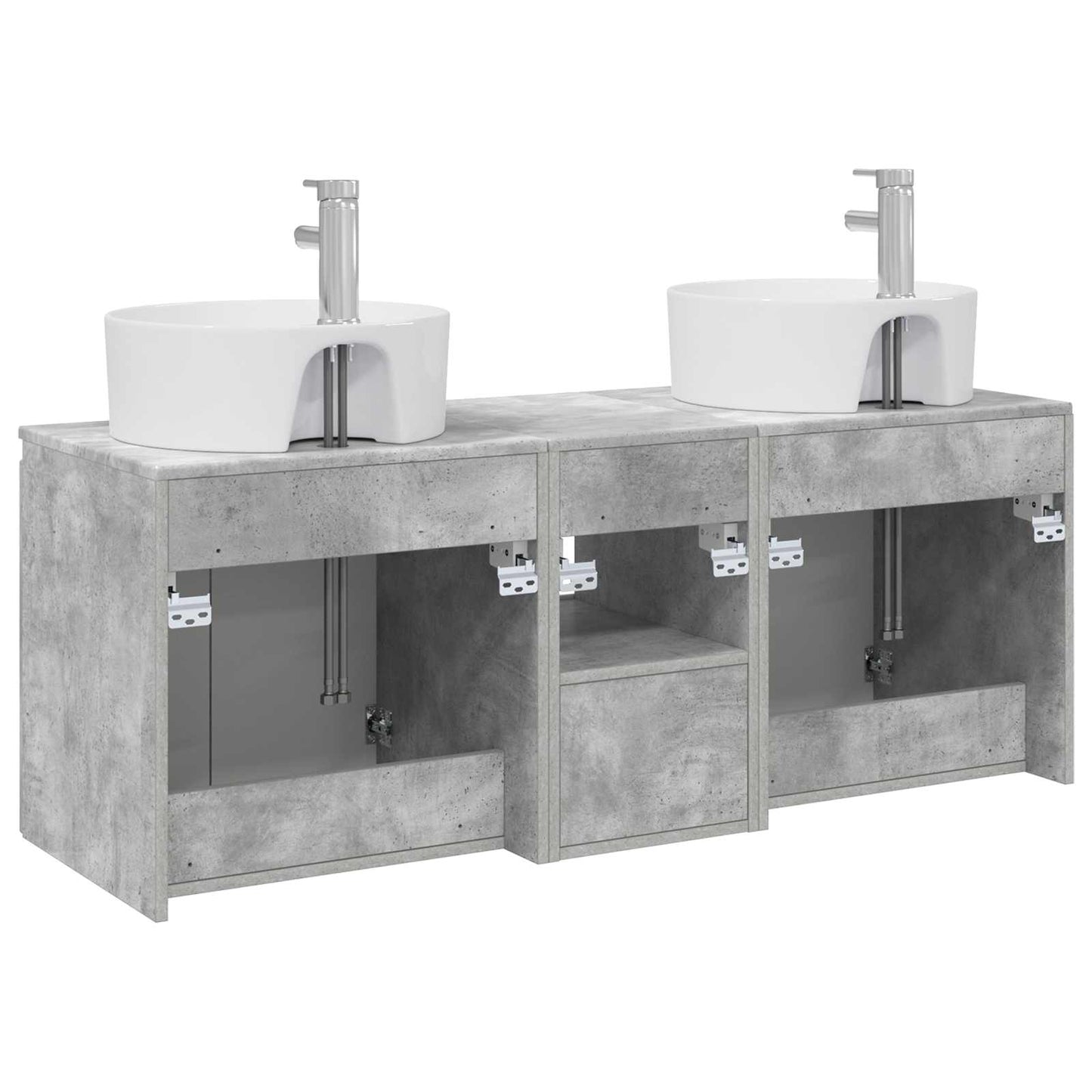 Badkamerkastenset 3 st Betongrijs 49,5 x 44,5 x 65 cm