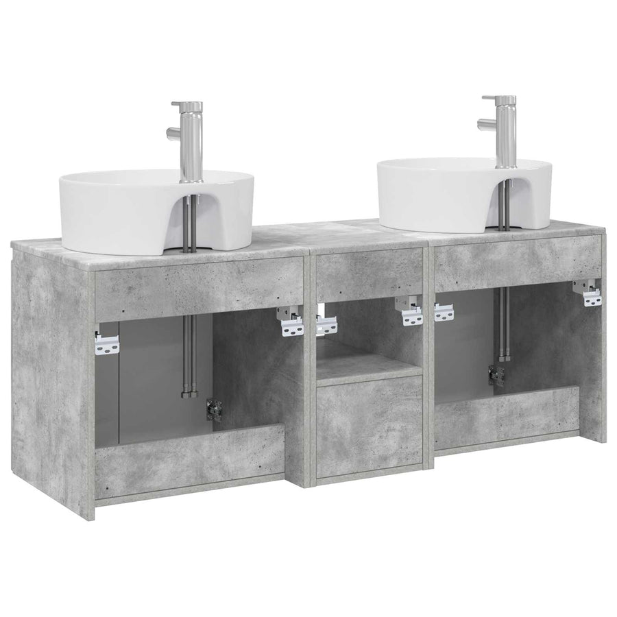 Badkamerkastenset 3 st Betongrijs 49,5 x 44,5 x 65 cm