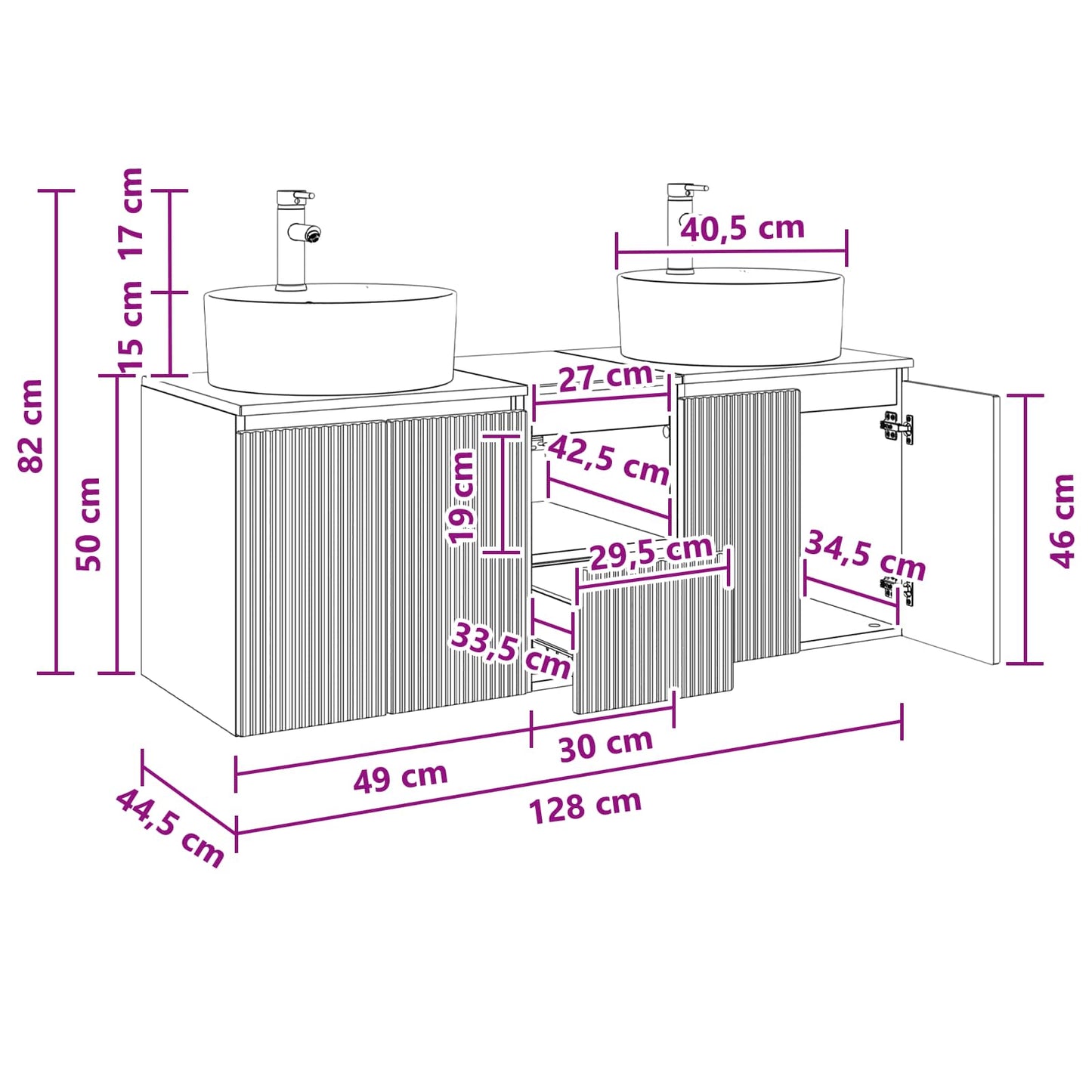 Badkamerkastenset 3 st Betongrijs 49,5 x 44,5 x 65 cm