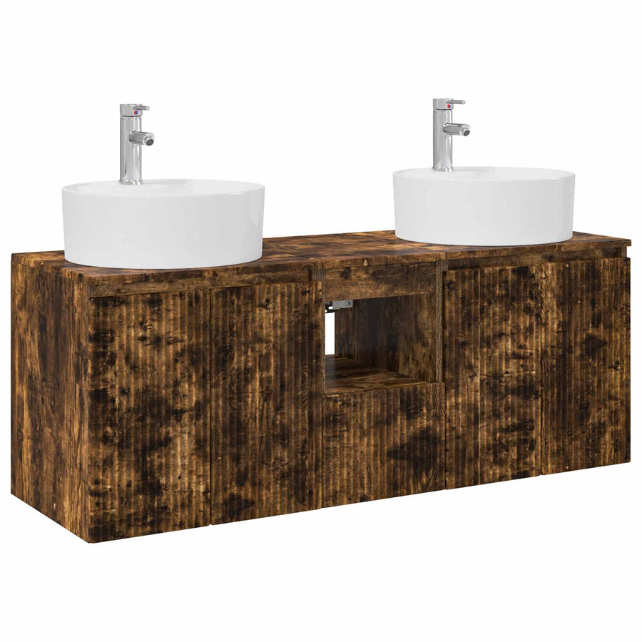 Badkamerkastenset 3 st Gerookt eiken 49,5 x 44,5 x 65 cm