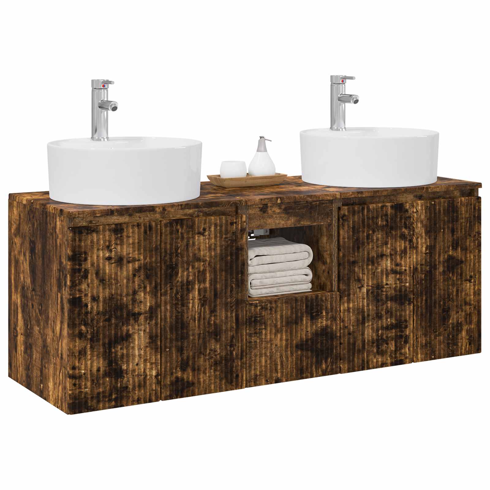 Badkamerkastenset 3 st Gerookt eiken 49,5 x 44,5 x 65 cm