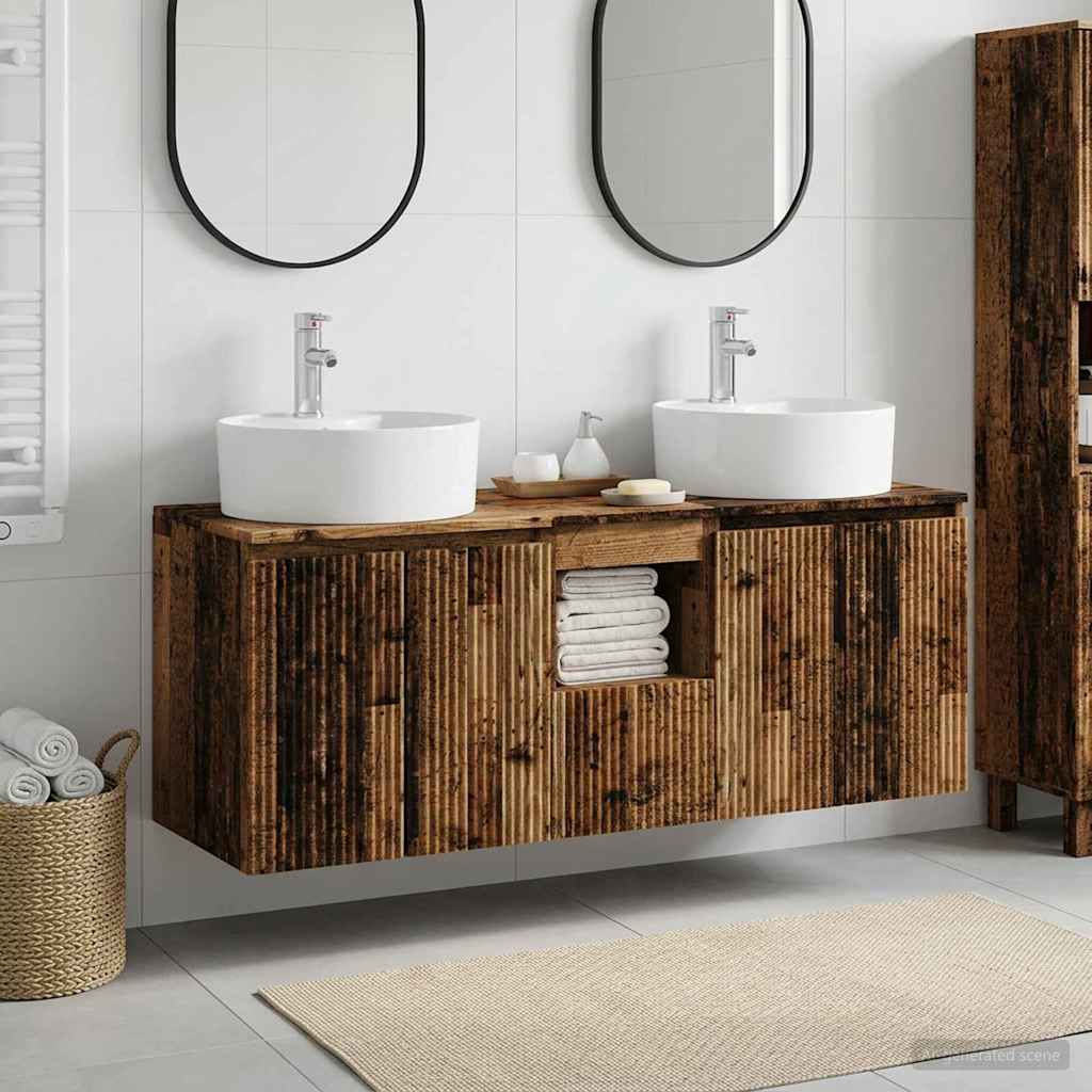 Badkamerkastenset 3 st Oud hout 49,5 x 44,5 x 65 cm