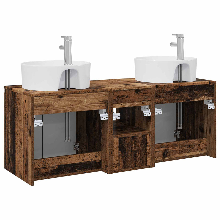 Badkamerkastenset 3 st Oud hout 49,5 x 44,5 x 65 cm
