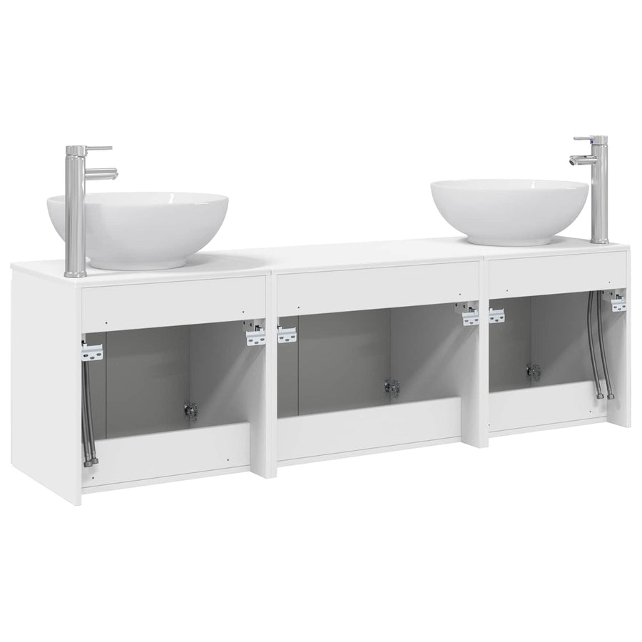 Badkamerkastenset 3 st Wit 49,5 x 44,5 x 65 cm Bewerkt hout