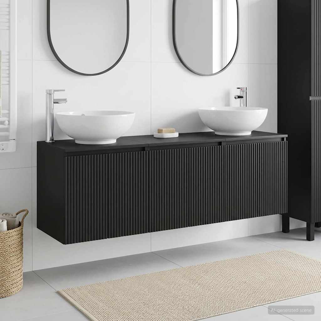 Badkamerkastenset 3 st Zwart 49,5 x 44,5 x 65 cm Bewerkt hout