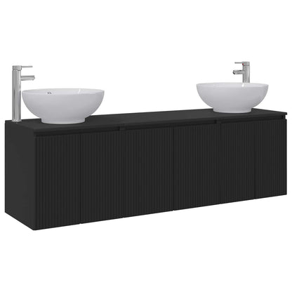 Badkamerkastenset 3 st Zwart 49,5 x 44,5 x 65 cm Bewerkt hout