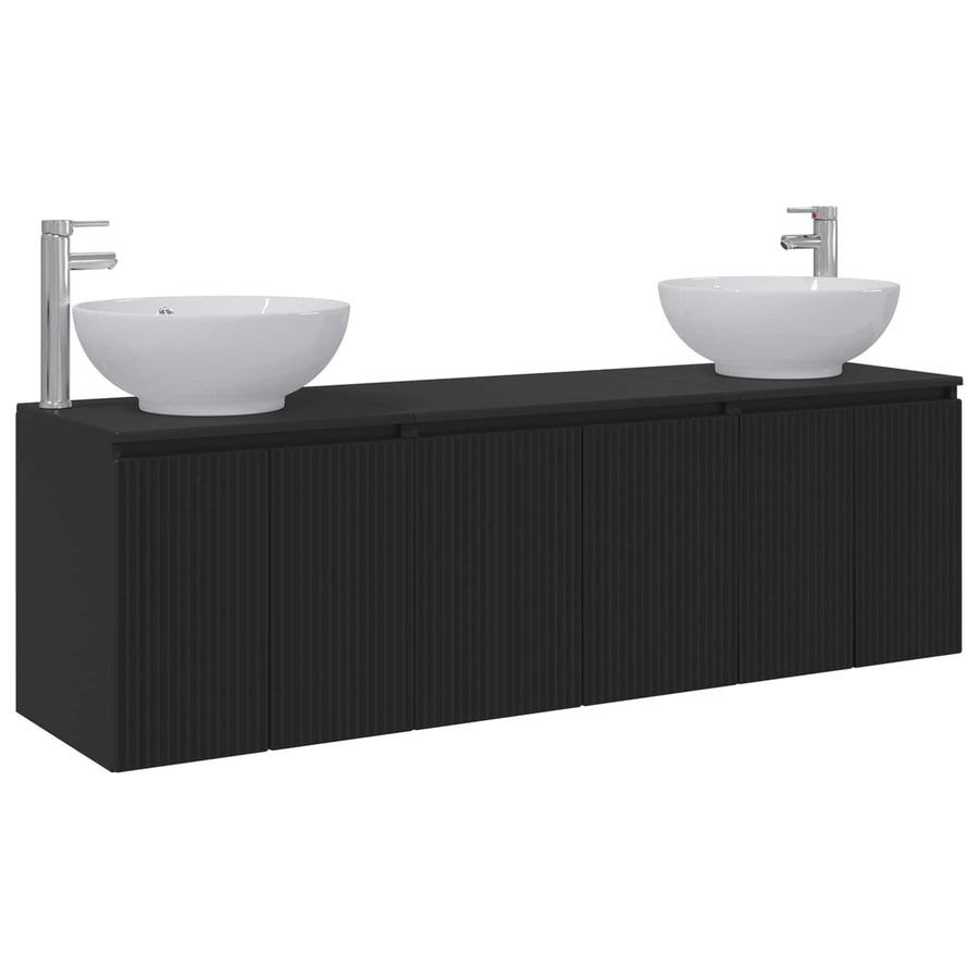 Badkamerkastenset 3 st Zwart 49,5 x 44,5 x 65 cm Bewerkt hout