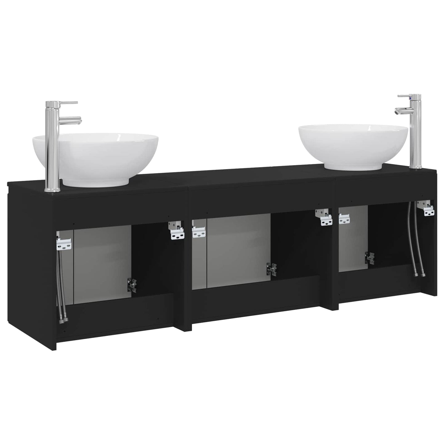 Badkamerkastenset 3 st Zwart 49,5 x 44,5 x 65 cm Bewerkt hout