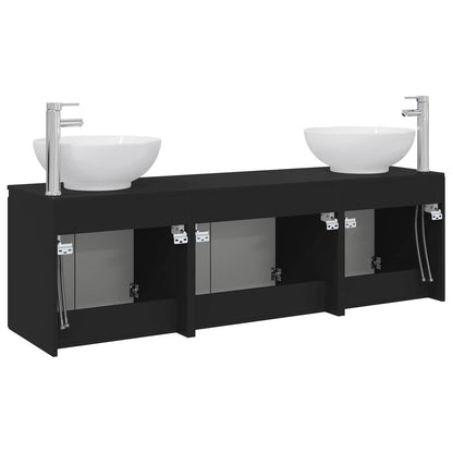 Badkamerkastenset 3 st Zwart 49,5 x 44,5 x 65 cm Bewerkt hout