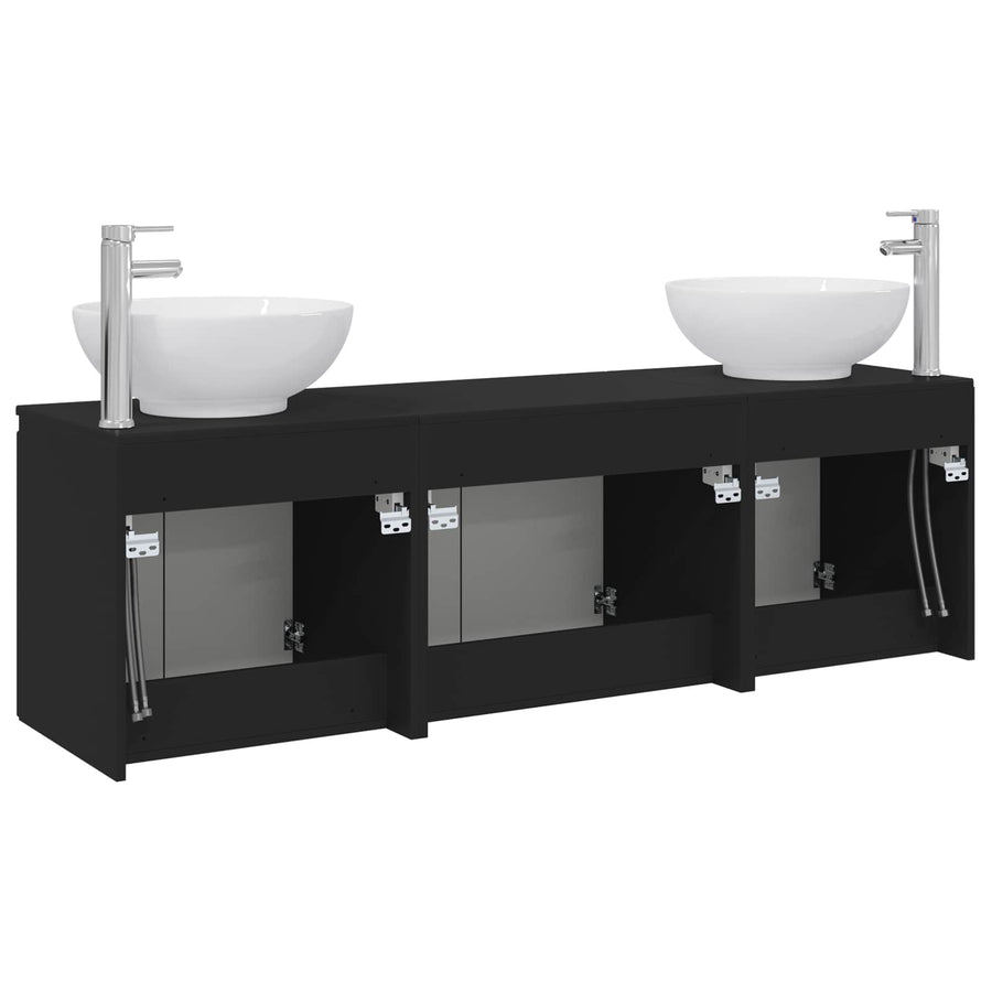 Badkamerkastenset 3 st Zwart 49,5 x 44,5 x 65 cm Bewerkt hout