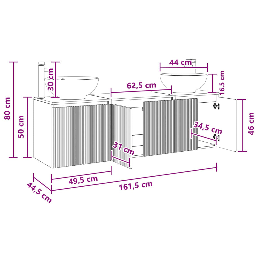 Badkamerkastenset 3 st Zwart 49,5 x 44,5 x 65 cm Bewerkt hout