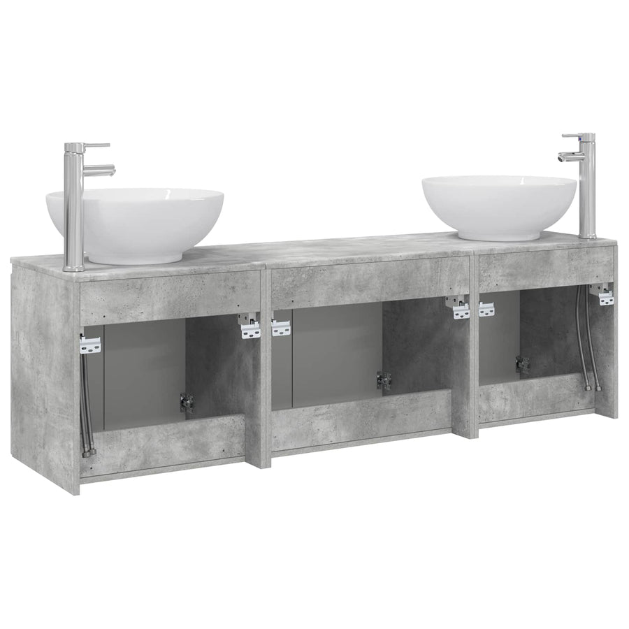 Badkamerkastenset 3 st Betongrijs 49,5 x 44,5 x 65 cm