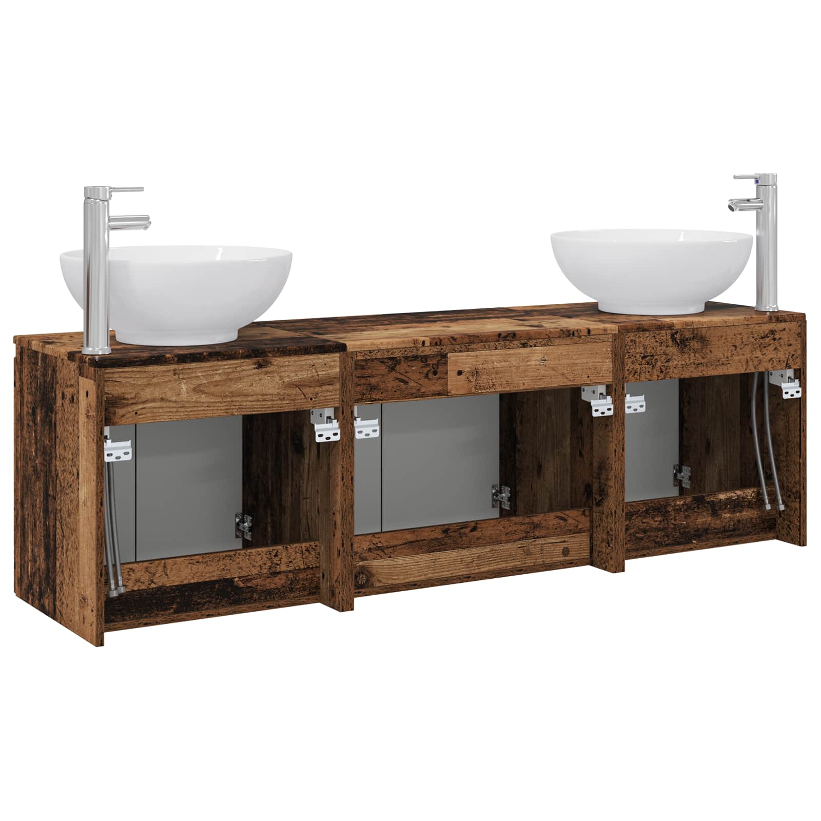 Badkamerkastenset 3 st Oud hout 49,5 x 44,5 x 65 cm