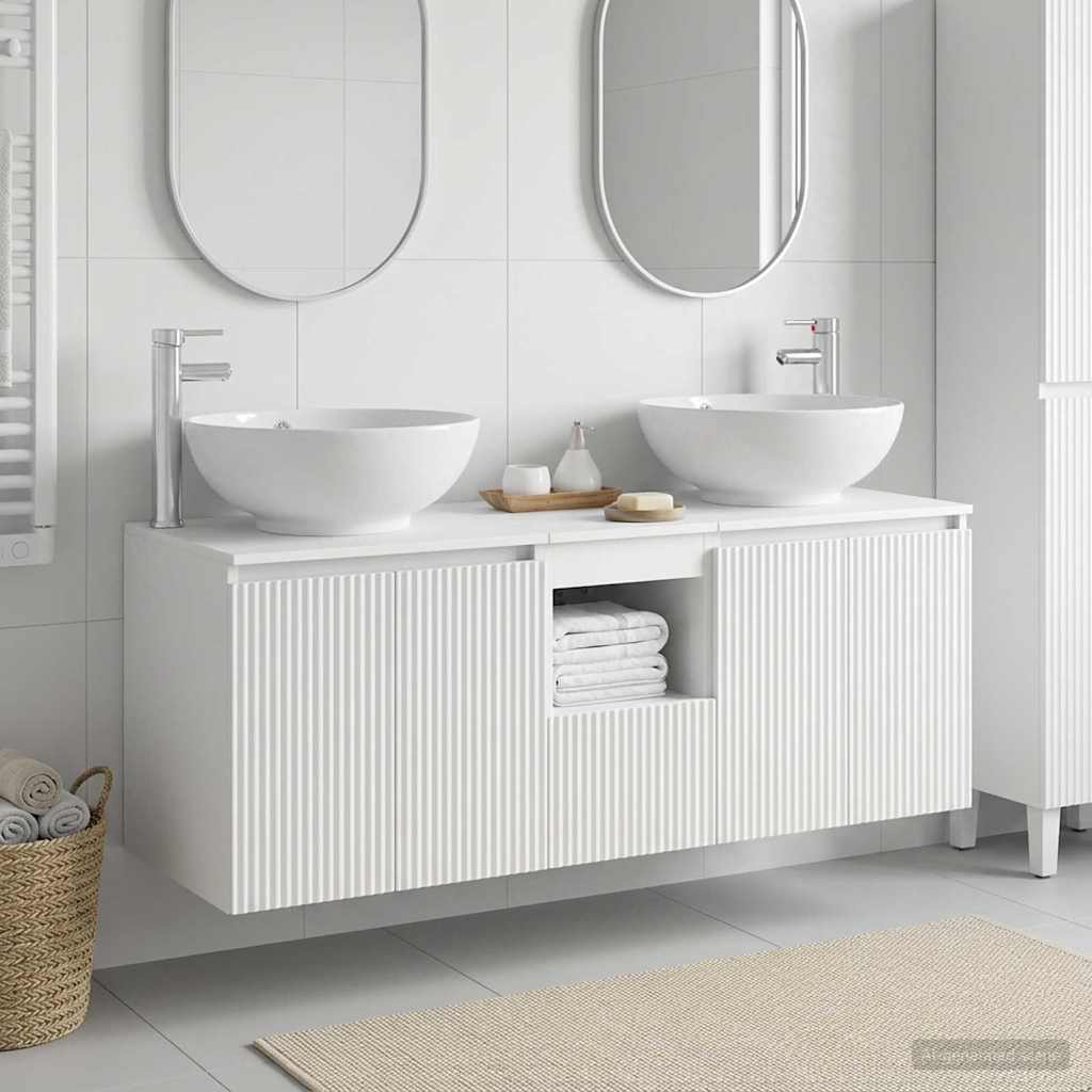 Badkamerkastenset 3 st Wit 49,5 x 44,5 x 65 cm Bewerkt hout