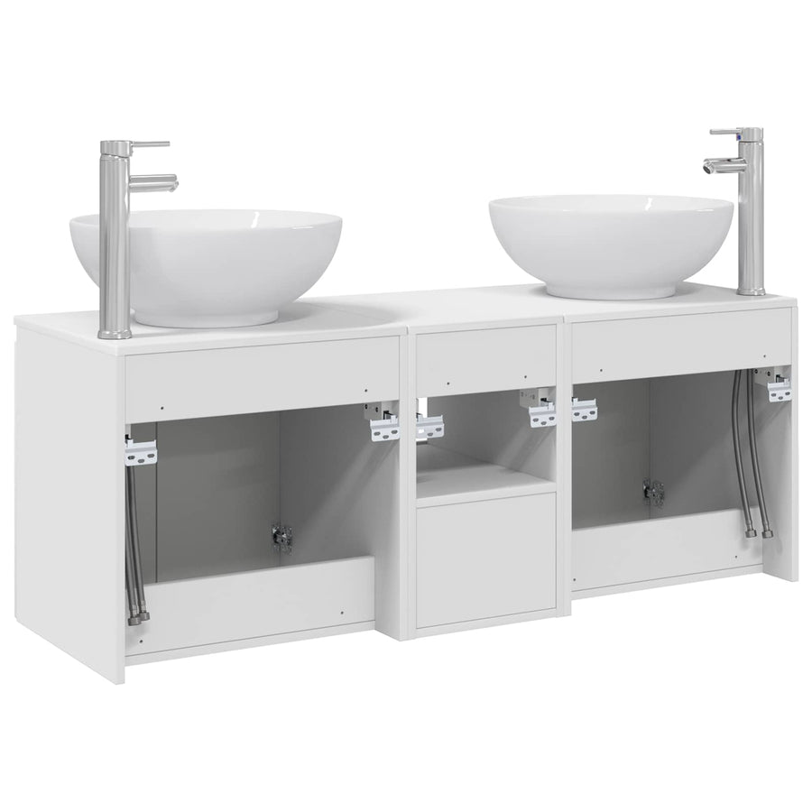Badkamerkastenset 3 st Wit 49,5 x 44,5 x 65 cm Bewerkt hout