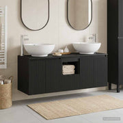 Badkamerkastenset 3 stuks zwart 49,5x44,5x65 cm bewerkt hout wandmontage