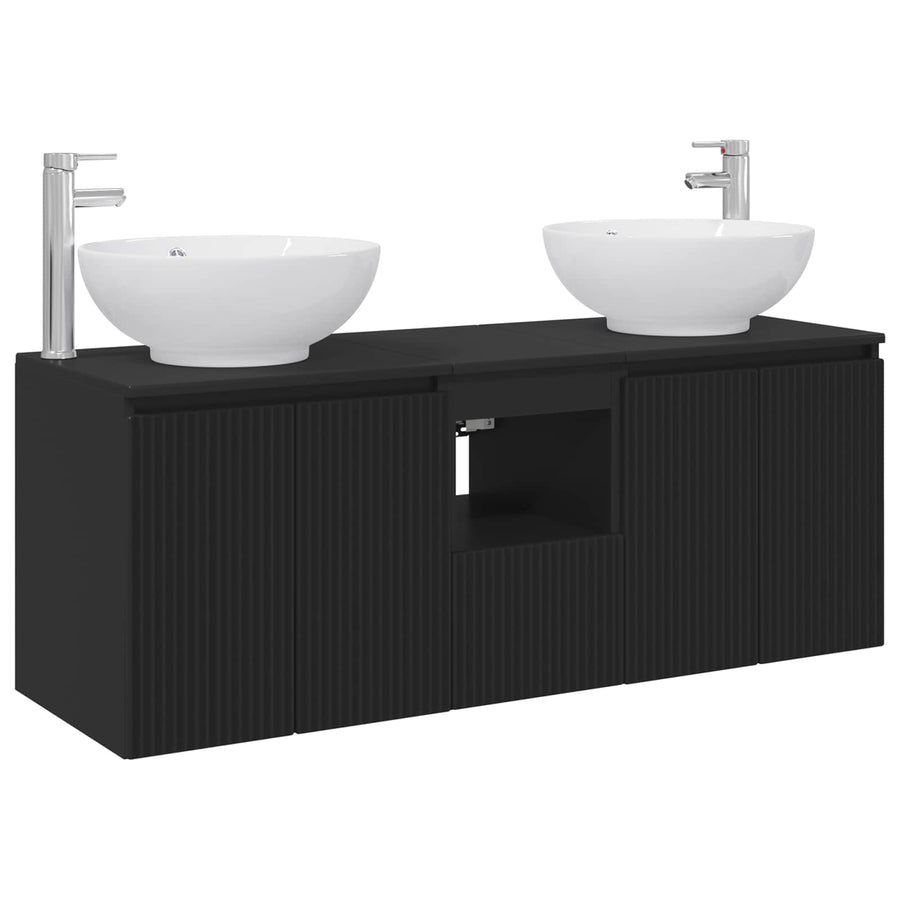 Badkamerkastenset 3 st Zwart 49,5 x 44,5 x 65 cm Bewerkt hout