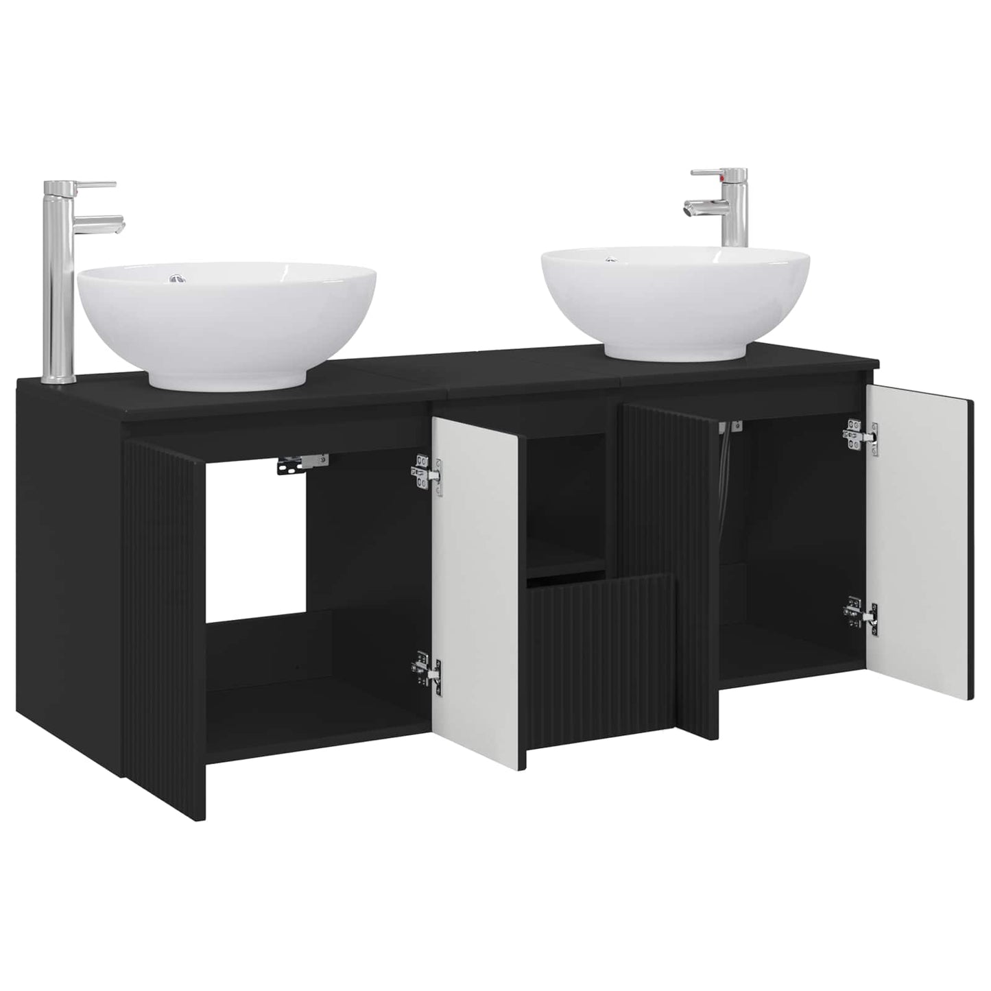 Badkamerkastenset 3 st Zwart 49,5 x 44,5 x 65 cm Bewerkt hout