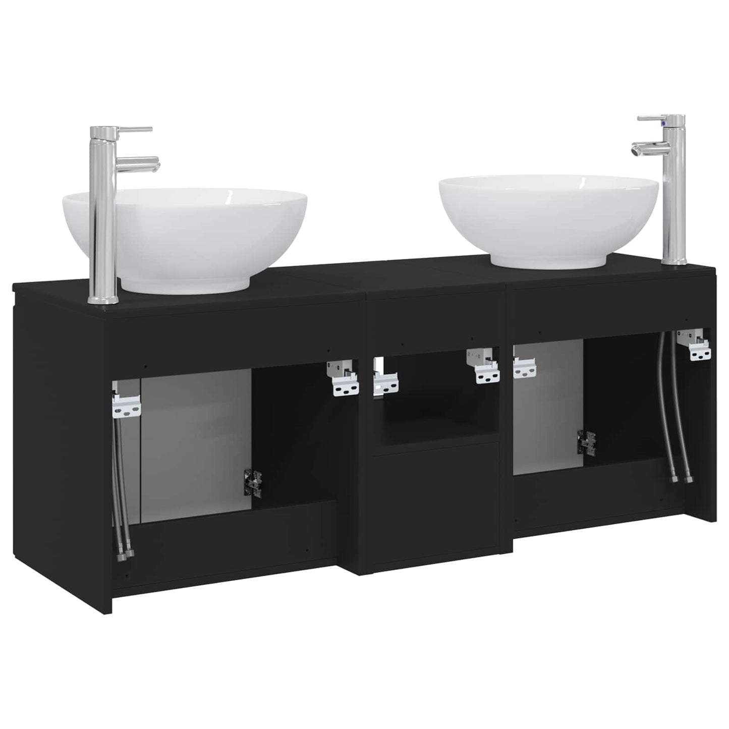 Badkamerkastenset 3 st Zwart 49,5 x 44,5 x 65 cm Bewerkt hout
