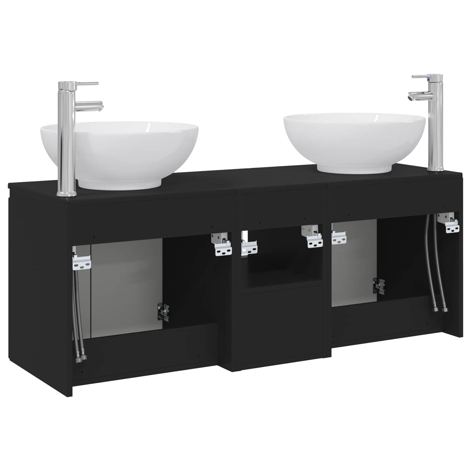 Badkamerkastenset 3 st Zwart 49,5 x 44,5 x 65 cm Bewerkt hout