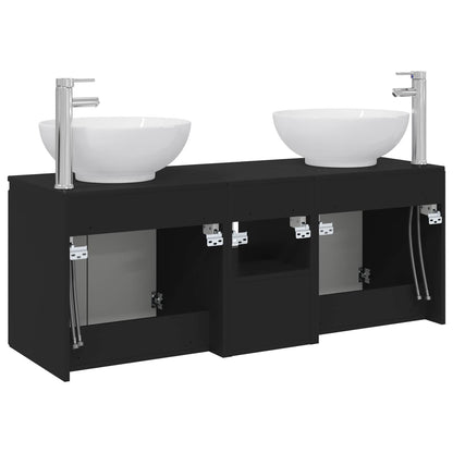 Badkamerkastenset 3 st Zwart 49,5 x 44,5 x 65 cm Bewerkt hout