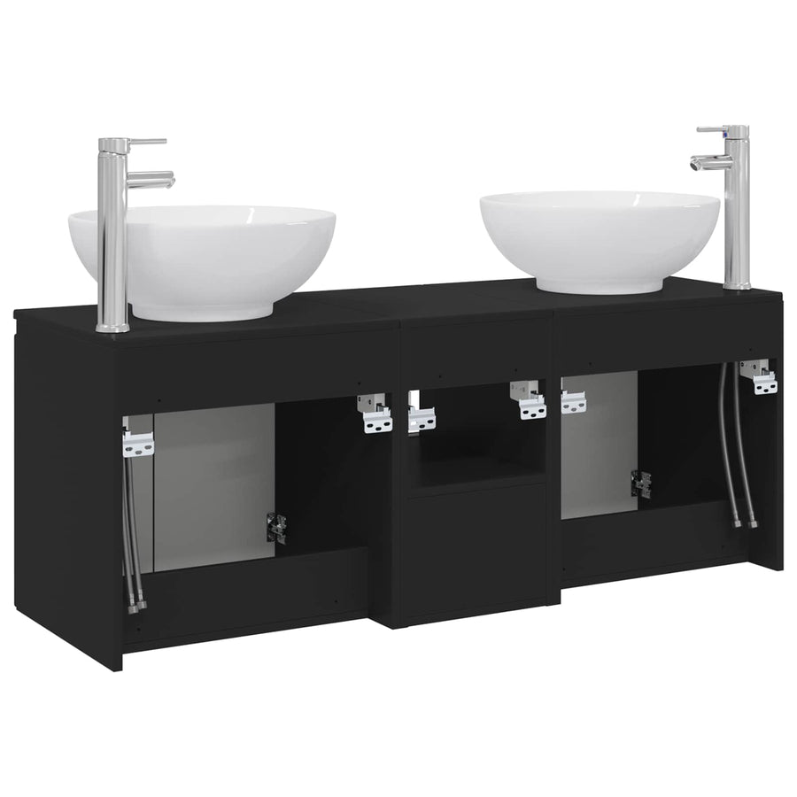 Badkamerkastenset 3 st Zwart 49,5 x 44,5 x 65 cm Bewerkt hout