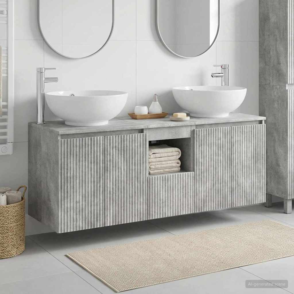 Badkamerkastenset 3 st Betongrijs 49,5 x 44,5 x 65 cm