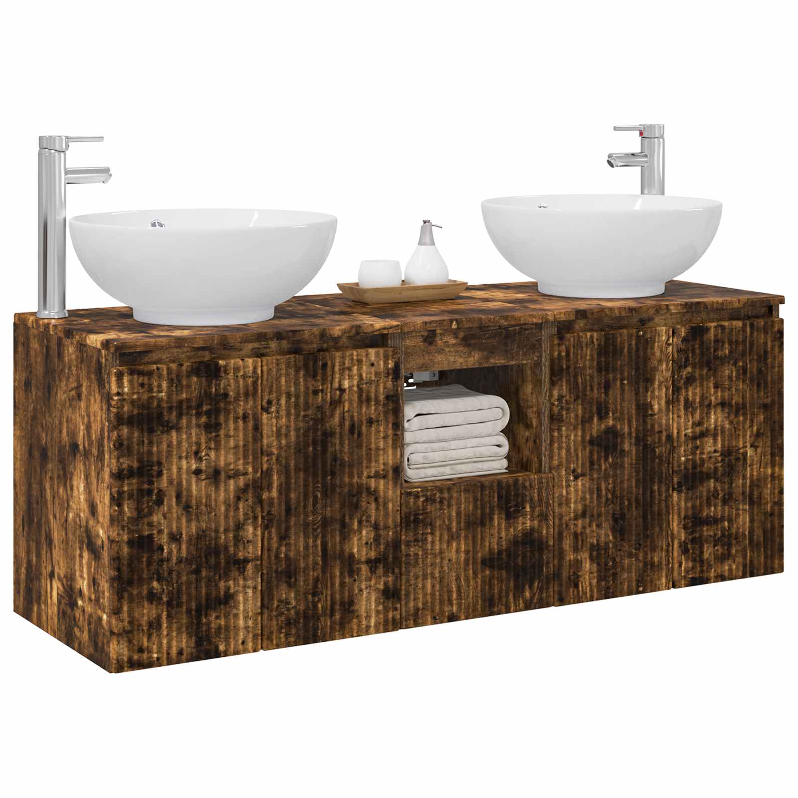 Badkamerkastenset 3 st Gerookt eiken 49,5 x 44,5 x 65 cm