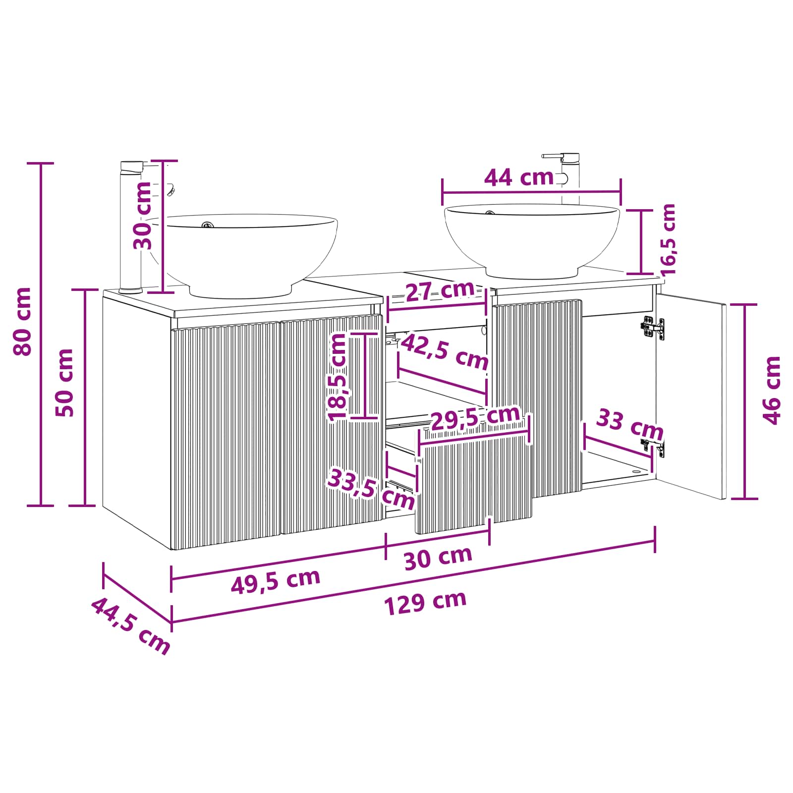 Badkamerkastenset 3 st Gerookt eiken 49,5 x 44,5 x 65 cm