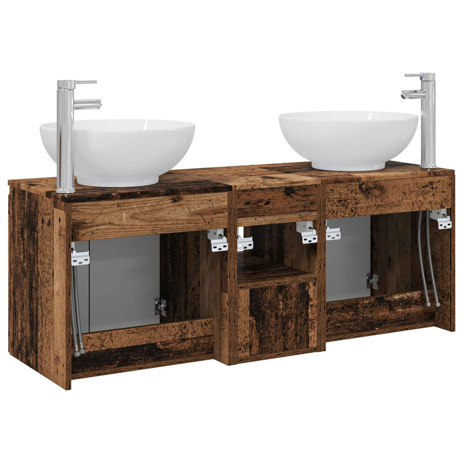 Badkamerkastenset 3 st Oud hout 49,5 x 44,5 x 65 cm