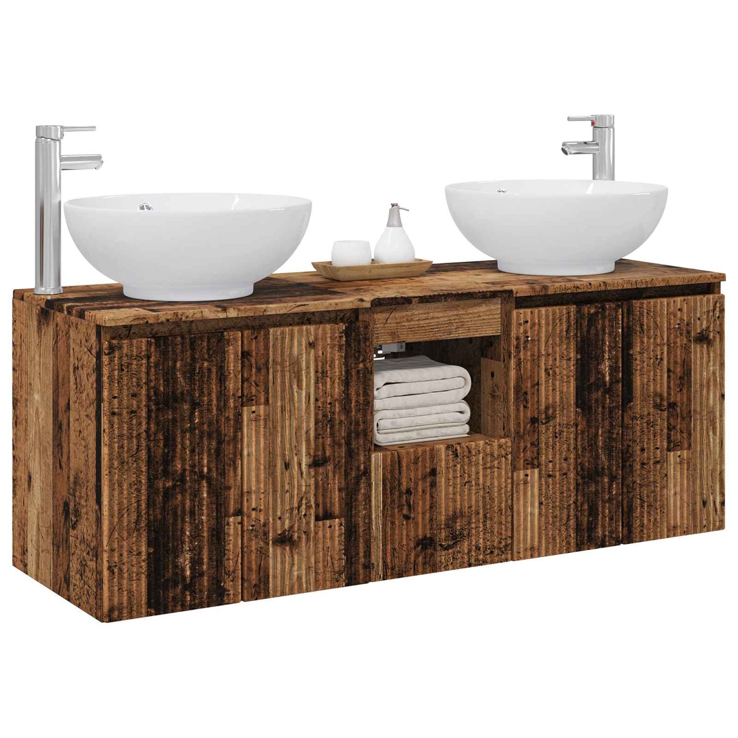 Badkamerkastenset 3 st Oud hout 49,5 x 44,5 x 65 cm