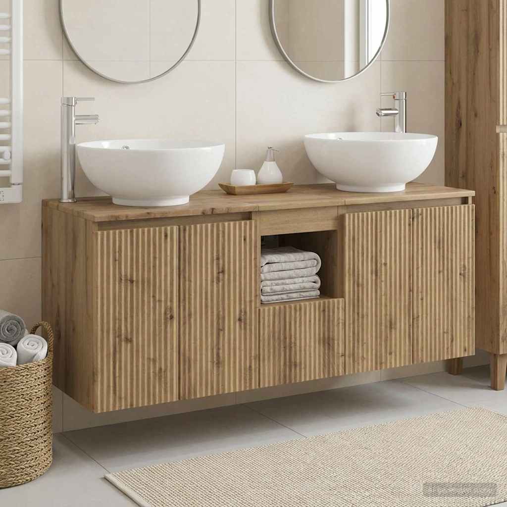 Badkamerkastenset 3 st Artisanaal eiken 49,5 x 44,5 x 65 cm