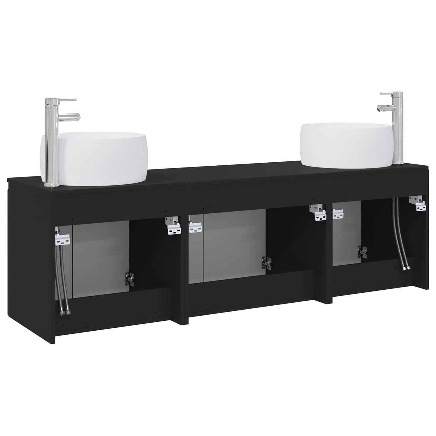 Badkamerkastenset 3 st Zwart 49,5 x 44,5 x 66 cm Bewerkt hout